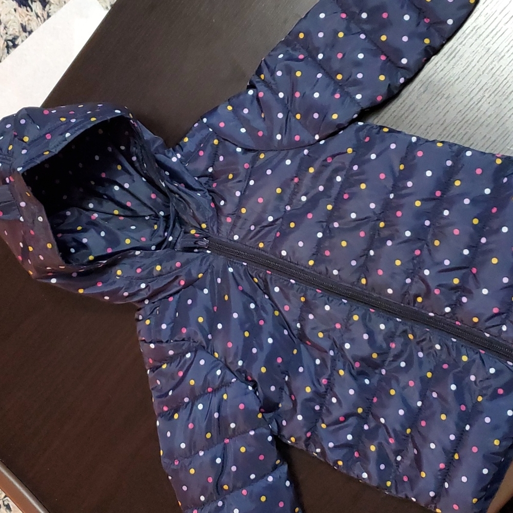 Old Navy Navy Blue colorful polka dot puffer jacket